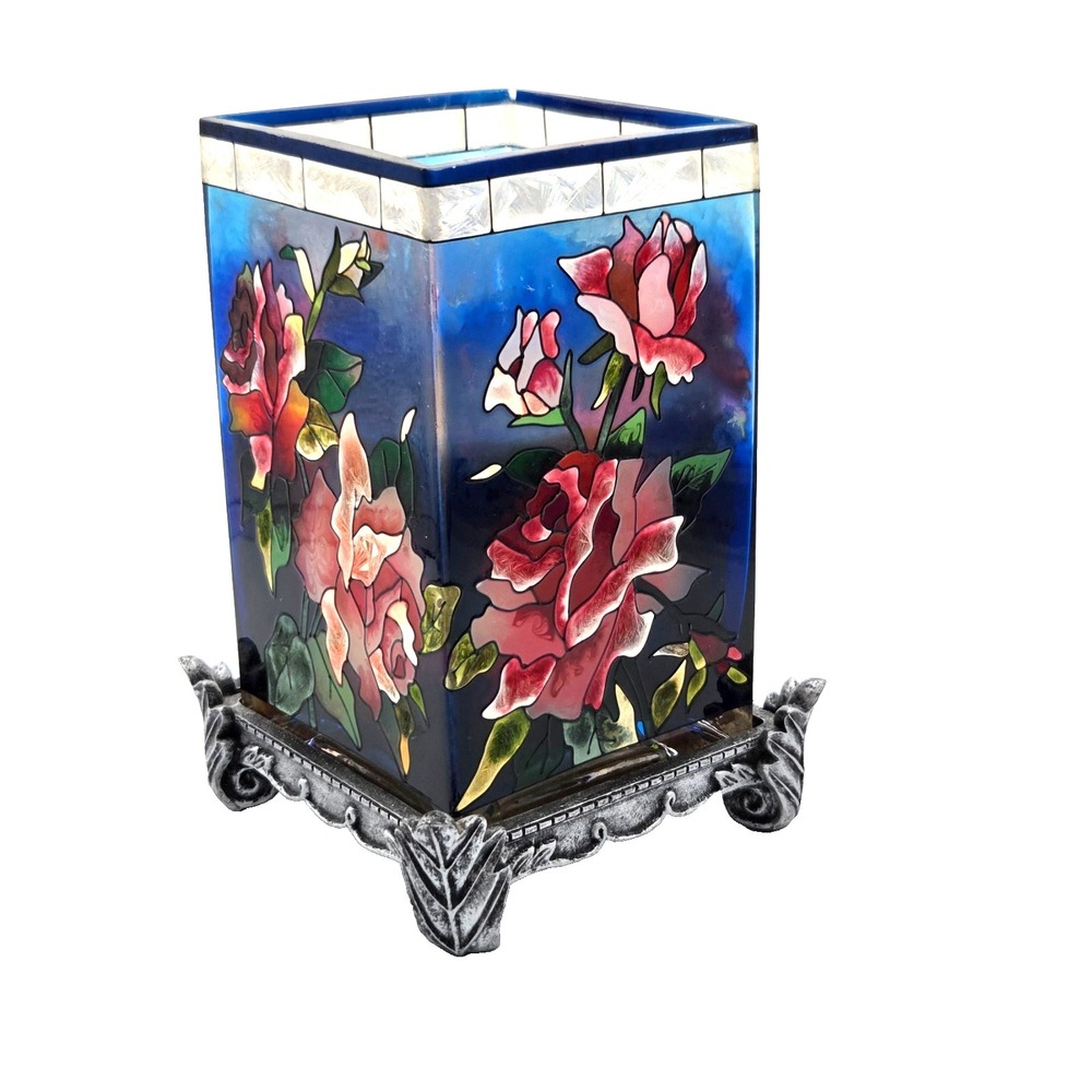 Amia‎ Studio Hand Painted Candle Holder Stained Glass  Roses Floral Cottage Core